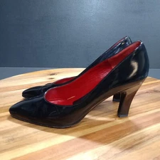 Charles Jourdan Paris France Heels Womens Sz 8 Patent Leather Black Pump