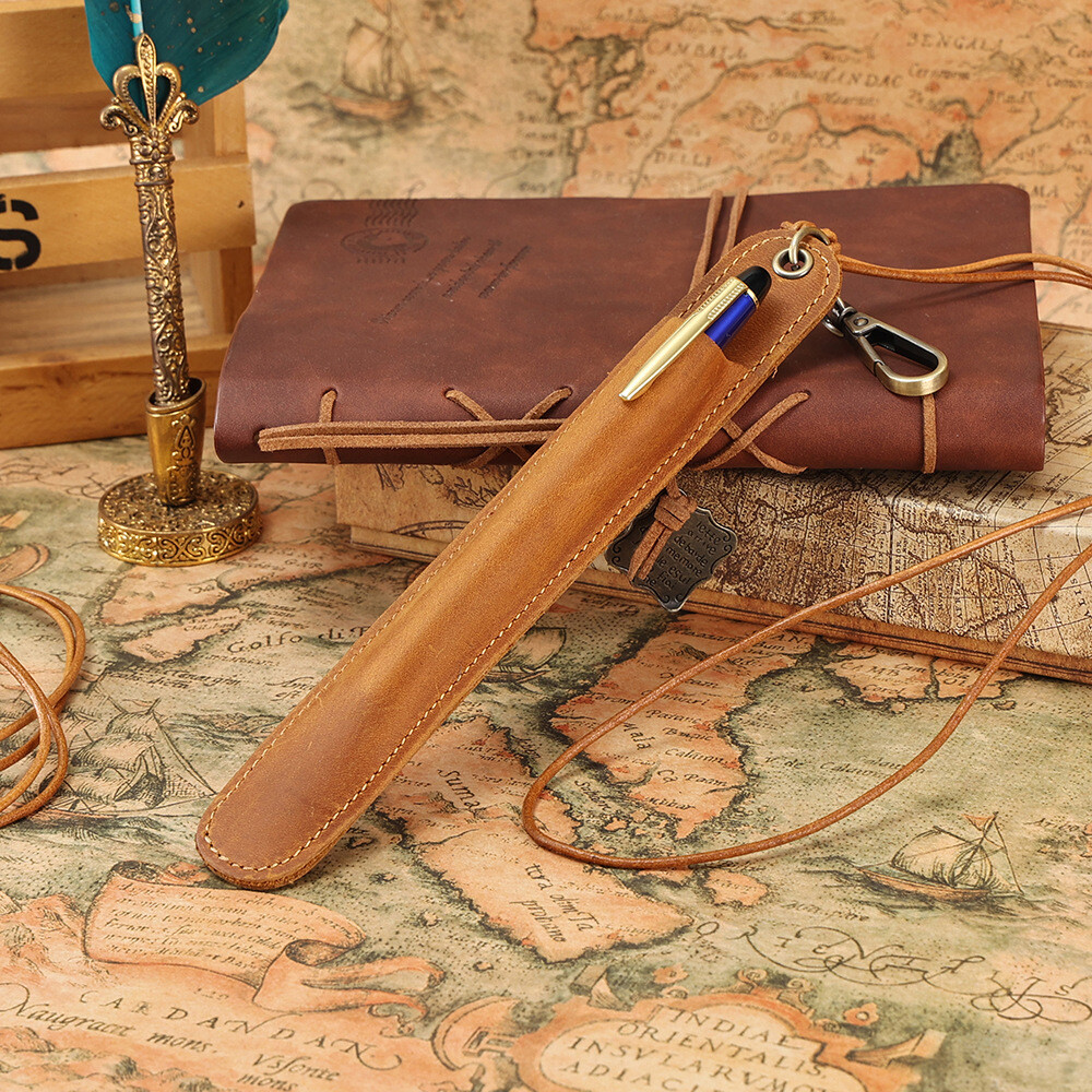 Brown Vintage Pen Case Leather Fountain Pen Pouch Storage Case Lanyard  Holder
