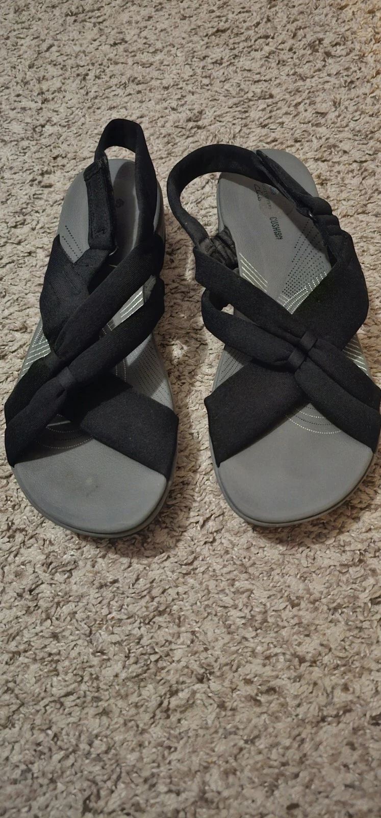 Clarks Cloudsteppers sandalo donna zeppa morbida taglia 10 nero ammortizzato morbido comfort