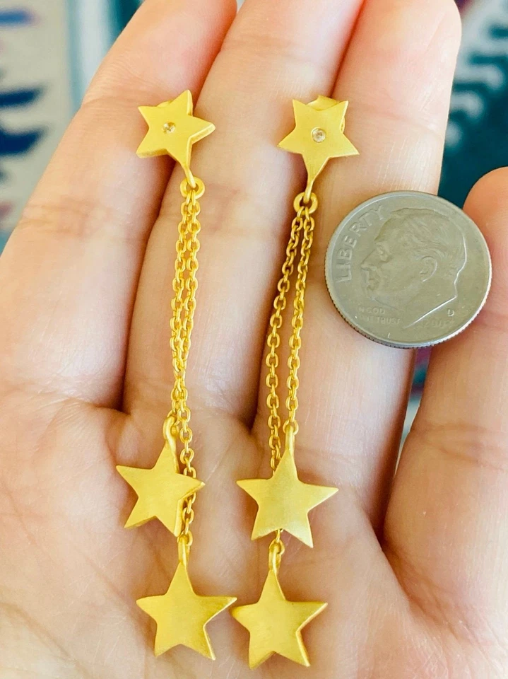 Nuevos Pendientes Estrella Topacio Blanco Plata de Ley 925 Oro Amarillo 18k Foto 2 de 4