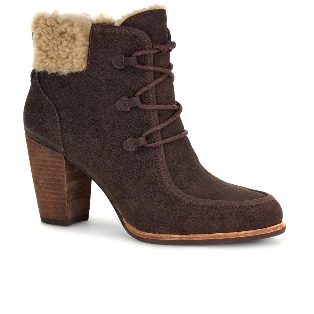 Stivali Ugg Analise in pelle marrone con lacci e tacco 8