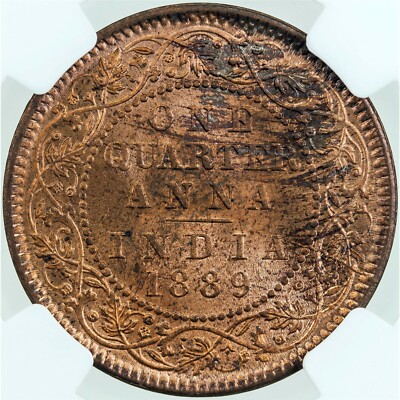 INDIA - BRITISH , 1/4 ANNA 1889 C NGC MS 63 RB (SL) , RARE | eBay