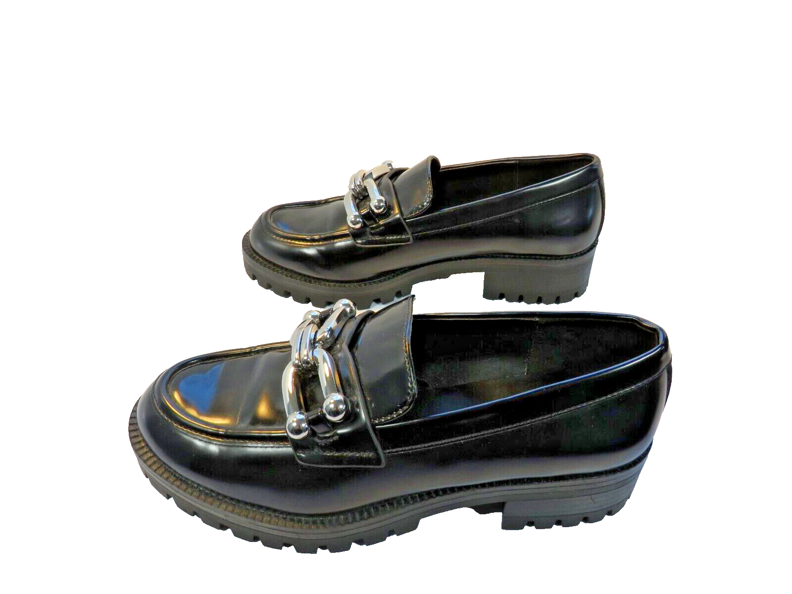 SAOLA Scarpe mocassini ZARA neri suola grossa con fibbia argento catena donna taglia 36 US 5