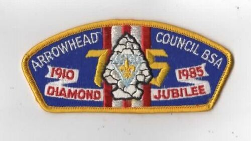 1910-1985 75th Diamond Jubilee Arrowhead Council SAP BSA YEL Bdr. [KY-3860]