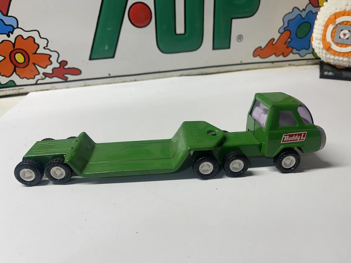 VINTAGE BUDDY L GREEN TRUCK LOWBOY TRAILER FLATBED HAULER JAPAN