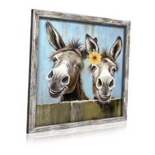 Donkey Wooden Framed Wall Art: Cute Donkeys with Sunflower 12L" x 12W" donkey