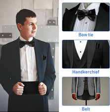 Men's Cummerbund Bow Tie Set Adjustable Solid Color Tuxedo Cummerbund and Bow...