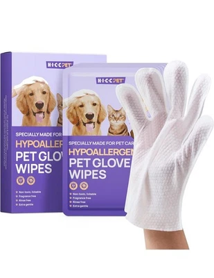 HICC PET Hypoallergenic Dog Cat Grooming Wipes Deodorizing Bathing, Natural Extracts