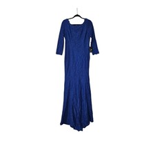 Adrianna Papell Long Sleeve Lace Formal Gown Blue Ripples Womens Size 10 NWT
