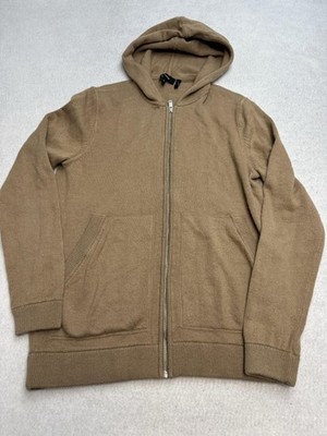 Theory Sweater Mens Medium Brown Wool Cashmere Full Zip Hooded Cardigan Knit
