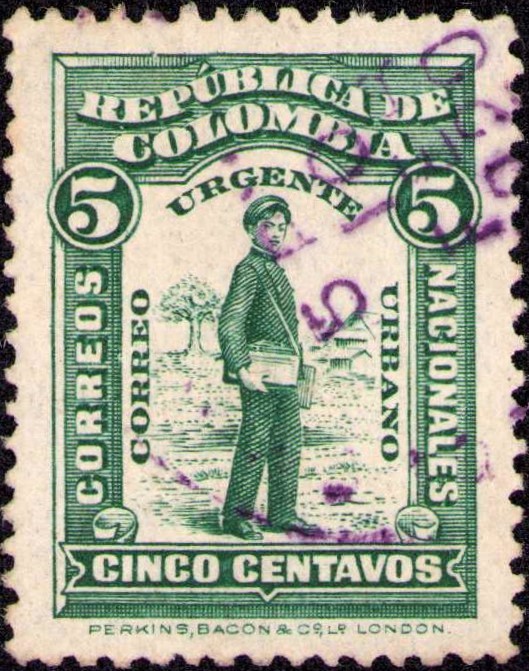 COLOMBIA - SPECIAL DELIVERY MESSENGER - 5c USED STAMP - Sc E1 - 1917 - $ 150++