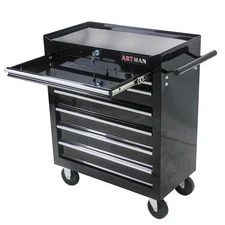 7 Drawer Black Multi-Tool Cart with Wheels, Rolling Tool Chest Storage Cabinet