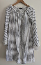 Vestido Lungo L'arno Hecho en Italia Lino Rayas Crochet Ribete Manga Campana Talla S