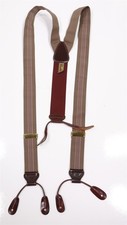 Trafalgar Brown Burgundy Striped Silk Leather Braces Suspenders