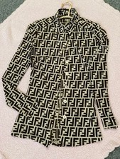 FENDI Zucca Pattern Long-Sleeve Shirt Blouse Sheer Brown M