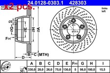 X2 PCS REAR BRAKE DISC ROTOS X2 PCS SET 24.0128-0303.1 ATE I