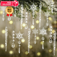 30-Piece Clear Acrylic Snowflake Icicle Christmas Tree Ornaments