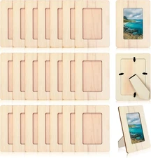 Barydat 24 Pcs Unfinished Wooden Craft Frames for 3" x 5" Photos DIY Brown 