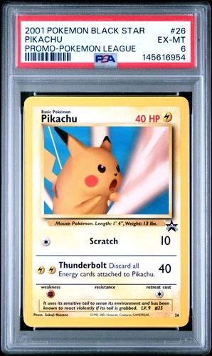 2001 POKEMON PROMO BLACK STAR POKEMON LEAGUE #26 PIKACHU PSA 6