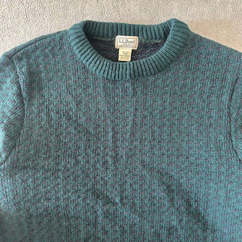 LL Bean Birdseye Sweater Mens Medium Vintage Nordic Norway Crew Neck Wool - Image 2 of 4