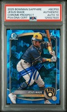 Jesus Made 2025 Bowman Chrome AUTO PSA 10 GEM SAPPHIRE REFRACTOR BREWERS #50