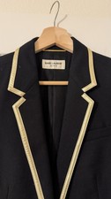 Saint Laurent Black Gold Trim Blazer Single-Breasted One-Button Notch Lapel For  