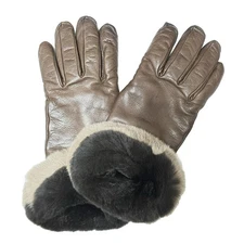 Auth Sermoneta gloves - Dark Brown Beige Leather Fur Women's Gloves