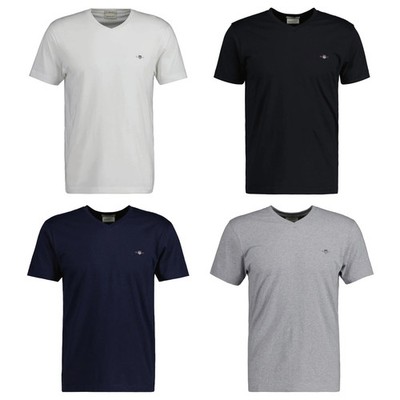 GANT Herren T-Shirt V-Neck, Slim Fit - SLIM SHIELD V-NECK T-SHIRT, Kurzarm, C...
