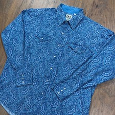 Vintage ELY Cattleman Shirt Mens XL Blue Floral Western Wear Pearl Snap Cowboy