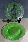 4 Green Depression Jeannette Cherry Blossom Dinner Plates Uranium Glows Mint