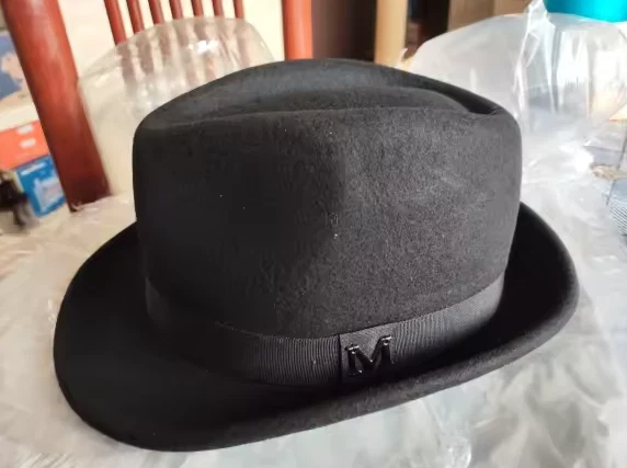 Sombrero Fedora de fieltro de lana para hombre invierno cálido clásico jazz Homburg ala estrecha negro