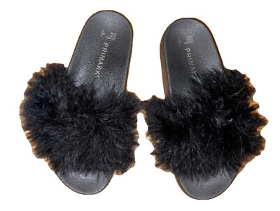 Black Faux Fur Sliders (Slippers) Size UK