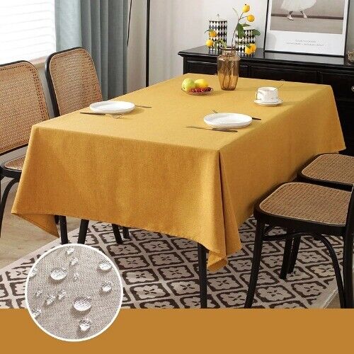 Solid Color Tablecloth Modern Waterproof Dining Table Cloth Cotton Linen Beige - Picture 7 of 26