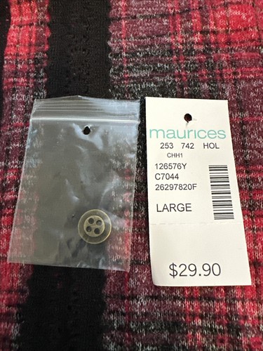 MAURICES Women's Size L Red Plaid Stretch Knit Peplum Top L/S NWT - Picture 7 of 7