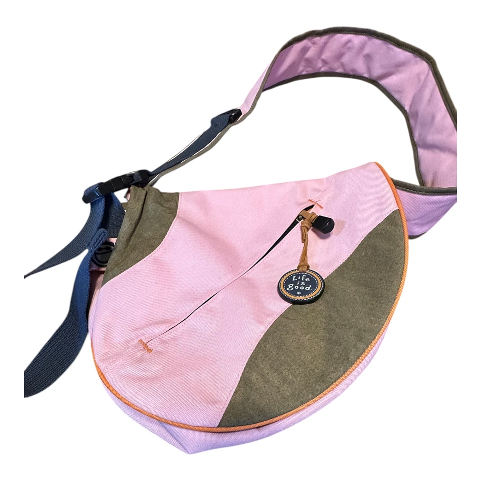 Bolsa de ombro Life Is Good Smile estilingue carteiro satchel tiracolo rosa marrom - Imagem 2 de 4
