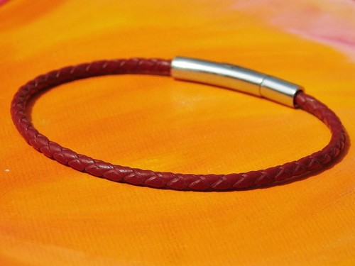 Mens /ladies 3mm Tan braided leather & stainless steel bracelet - Lyme Bay Art - Picture 3 of 3