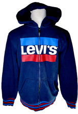 LEVI'S Boys Sz Large 12-13 Yrs Full Zip Hooded Fleece Sweater Navy Blue Egypt