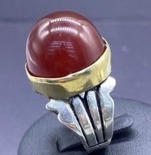 Natural Carnelian Yemeni Agate Pure Sliver Middle Eastern Ring From Middle East