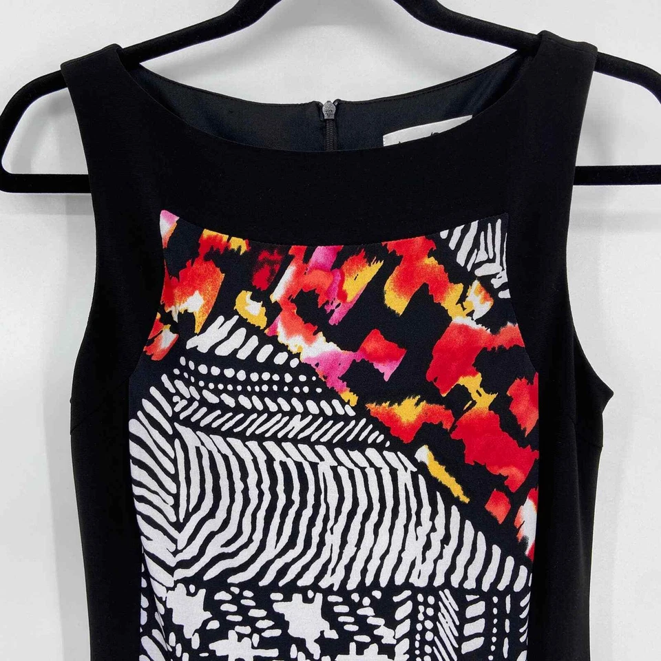 Vestido JOSEPH RIBKOFF Negro Blanco Rojo Diseño Geométrico Sin Mangas Talla 6 Foto 3 de 4