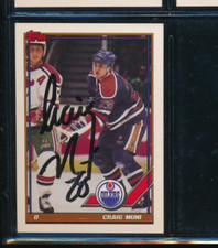 1991-92 Topps #479 Craig Muni Edmonton Oilers Signed Autograph (FH66) SWSW6