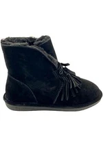 BEARPAW Christie Suede Sheepskin Fringe Boot with NeverWet Black II