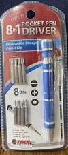 New! Tool Solutions 8 in 1 Pocket Pen Driver w/ 8 Bits:phillips, torque &slotted
