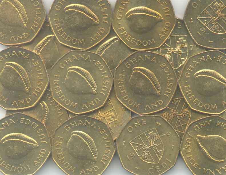 100 COINS GHANA CEDI of 1979 SHOWS COWRIE SHELL MULTI SIDED