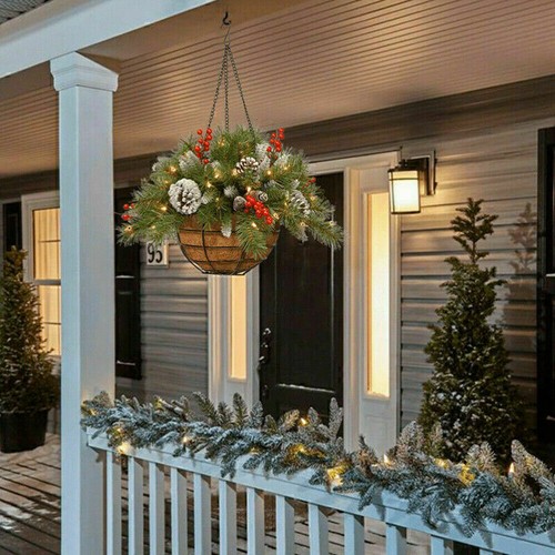 Künstlich Weihnacht Hängekorb Blumenkorb Weihnachtskorb LED Haustür Blumenkranz - Bild 8 von 11