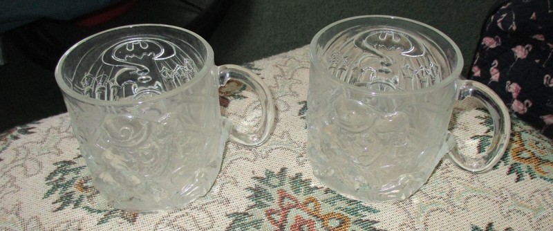 2 McDonalds 3D 1995 Batman Forever Mug DC Comics Riddler glasses cups USA