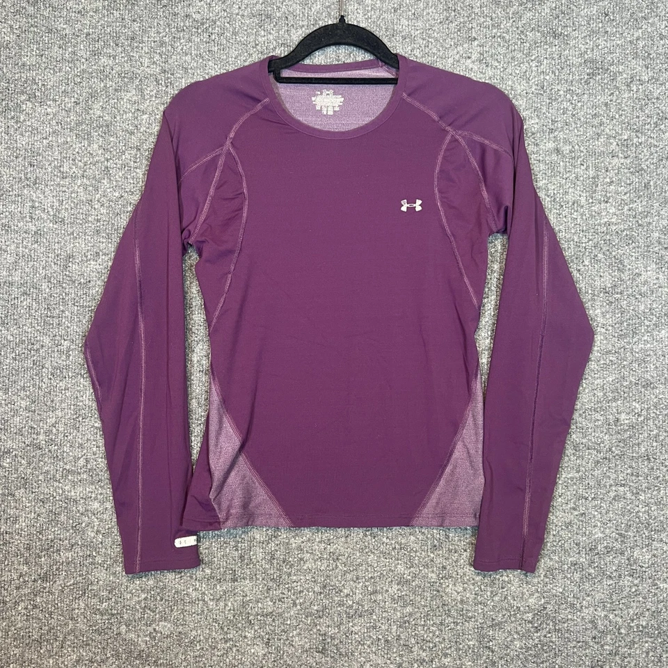 Camisa Under Armour feminina pequena roxa desempenho metal elástico manga longa - Imagem 2 de 4