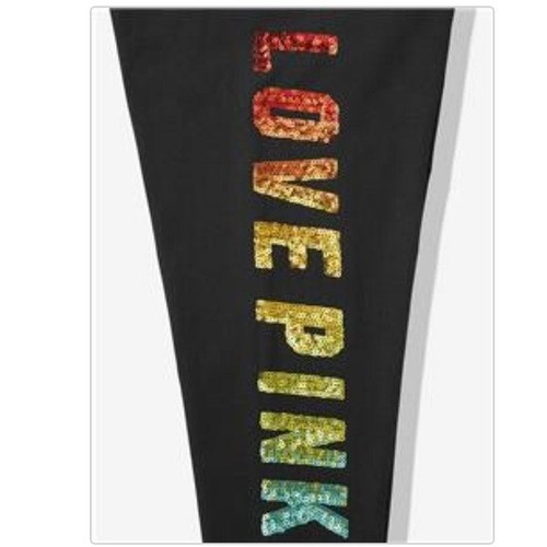 Victoria's Secret Pink Bling Ombre Rainbow Sequin Cotton Black Yoga Leggings, S - Picture 3 of 5