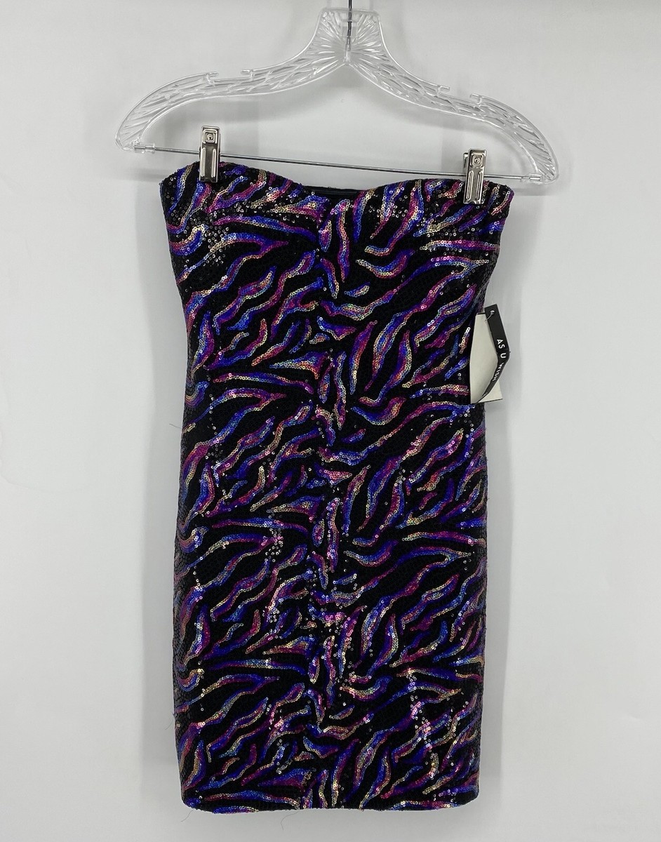 as u wish strapless sequin dress As U Wish Strapless Black/Silver Sequin Dress