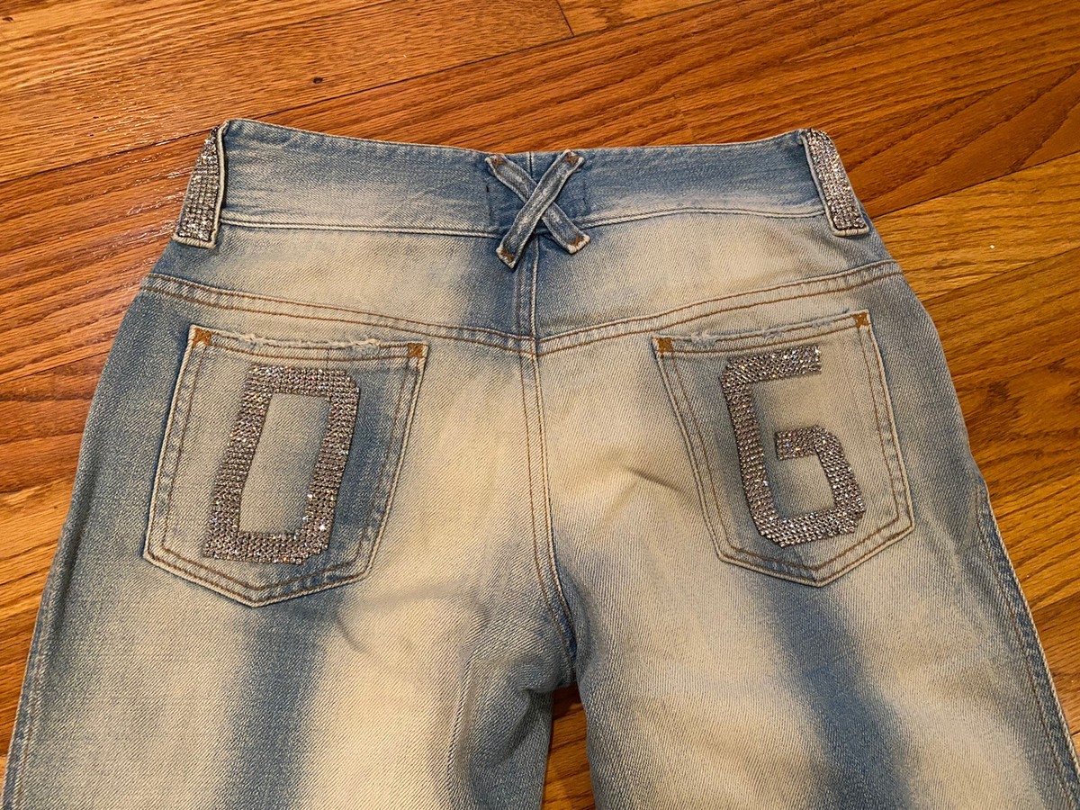 DOLCE GABBANA VINTAGE RHINESTONE CRYSTAL DENIM JEANS PANTS DOLCE GABBANA VINTAGE RHINESTONE CRYSTAL DENIM JEANS PANTS