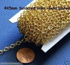 32ft spool of Gold Plated Round Cable Chain 4x5mm